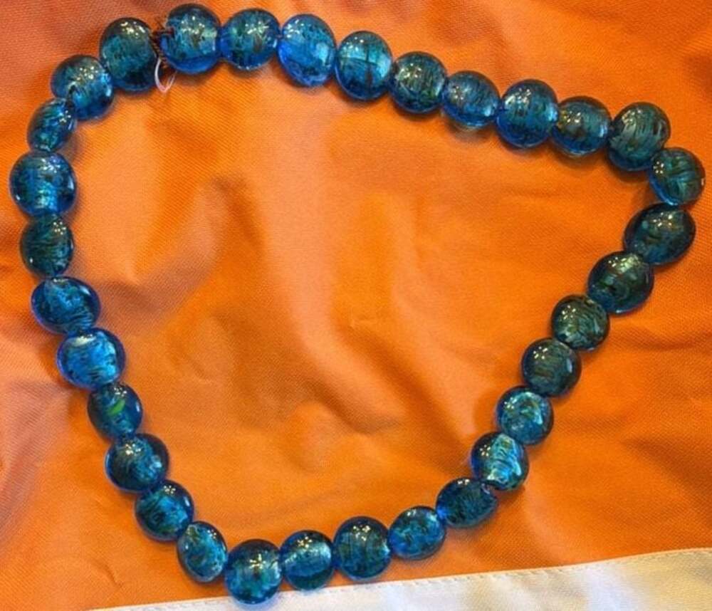 Murano Art Glass Blue Foiled Disc Beaded Necklace